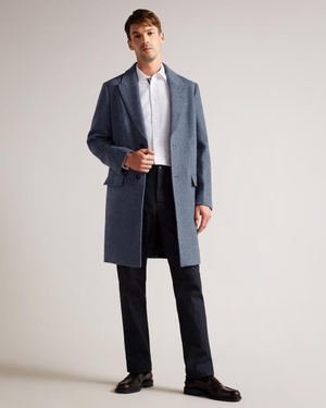 Manteau Ted Baker Pure Wool Single Breasted Overcoat Bleu Homme | NLU-78228608